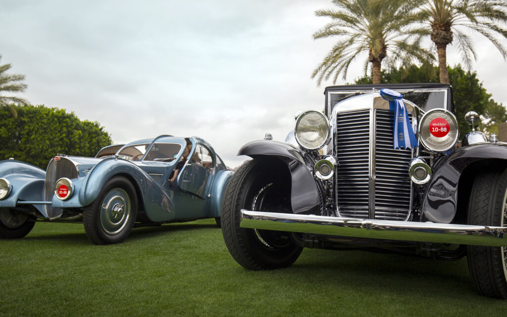 Arizona Concours PR Image of two former event winning vehicles